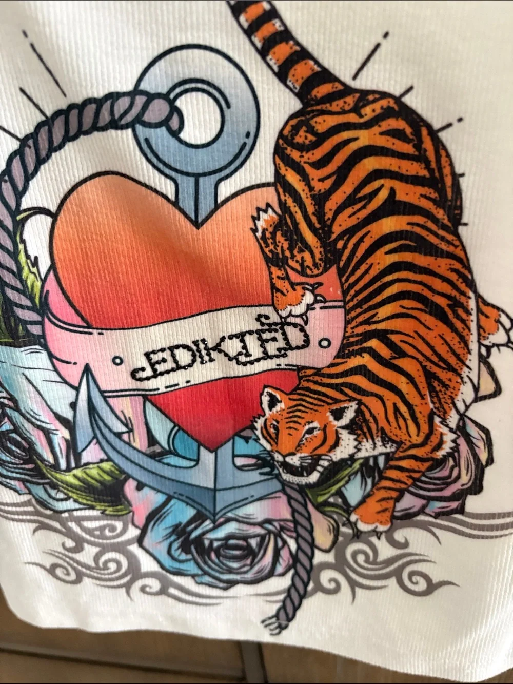 Edikted White Tank Top with Tiger and Heart Graphic